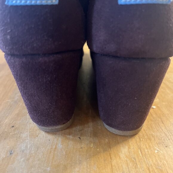 Toms Burgandy Brown Suede wedge booties Women Size 7 - Picture 4 of 13